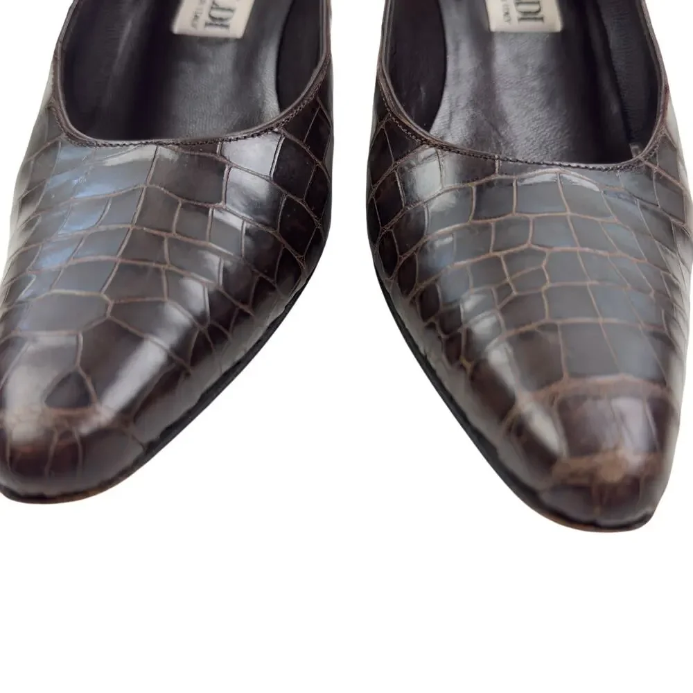 Pancaldi Made in Italy Croc Embossed Leather Classic Timeless Pumps Women's 6